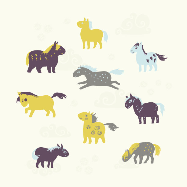 九可爱的马在向量。图片下载