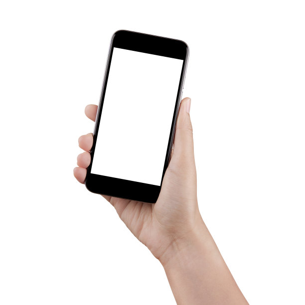 孤立的女性手拿着一个白色屏幕的手机图片下载