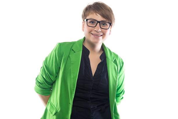 带着眼镜的胖女人微笑的照片图片下载