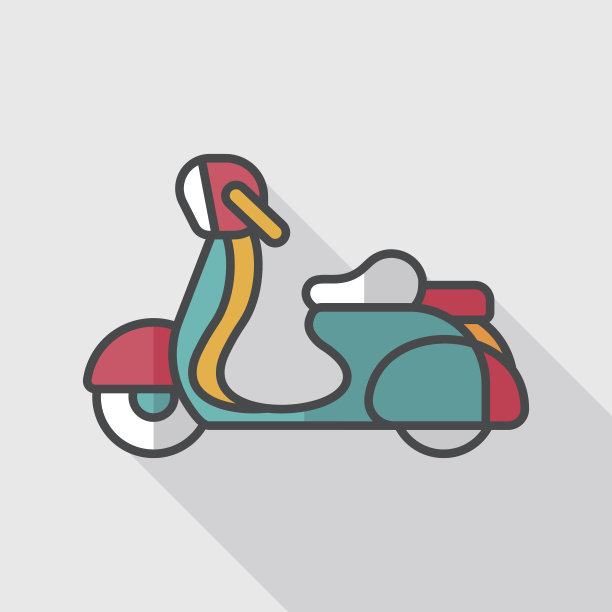 交通滑板车平面图标与长影子，eps10图片下载