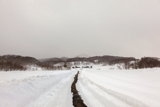 通往偏僻村庄的积雪覆盖的道路图片下载