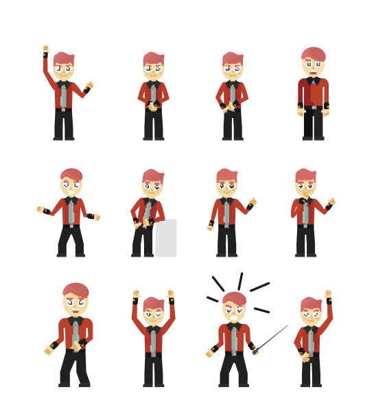 一套可爱的年轻商人角色摆出孤立的白色图片下载