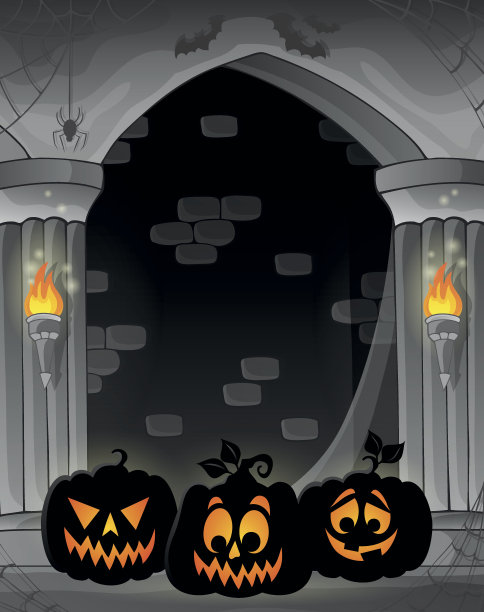 带有南瓜剪影的风格凹室图片下载