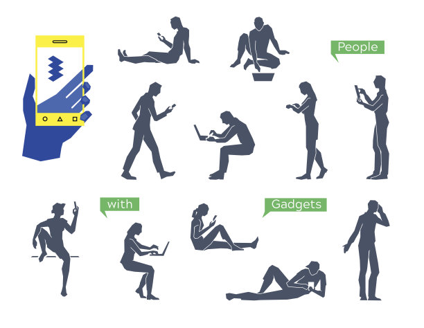人们使用小工具集。简单的直线轮廓系列。人们在线社交网络图片下载