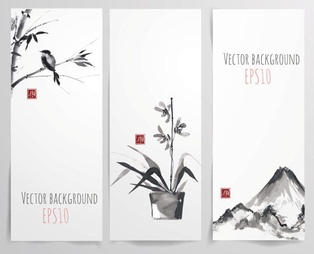 竹、兰、鸟旗图片下载