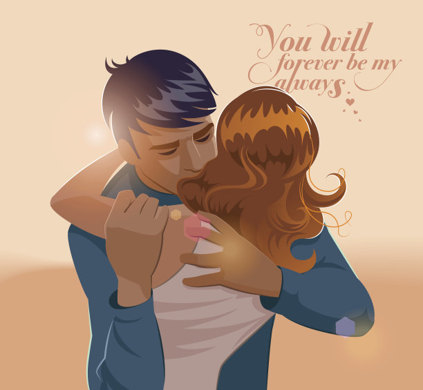 一对恩爱夫妻的拥抱。矢量图图片下载