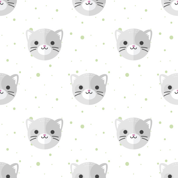 矢量平面卡通猫头无缝图案。动物的背景图片下载