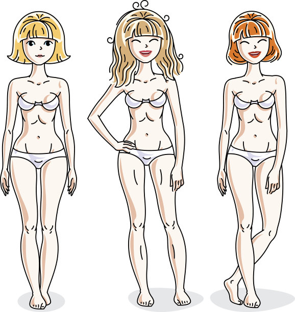 年轻漂亮的女人穿着白色内衣。矢量集美丽的人插图。图片下载