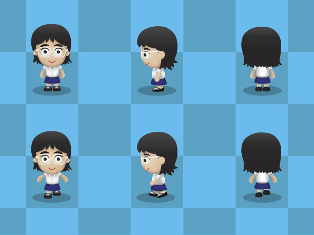 大头眼镜女孩行走卡通向量图片下载