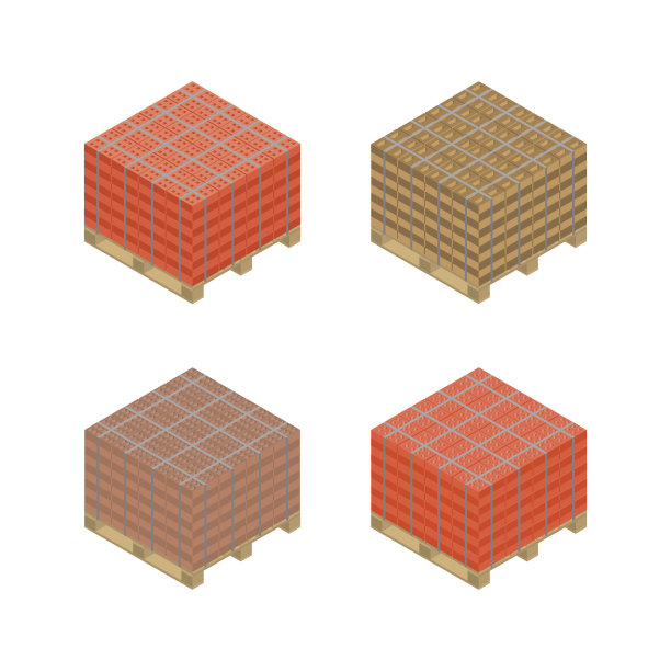 等距木制托盘与砖块，矢量插图。图片下载