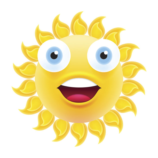 快乐微笑的太阳与张开的嘴表情图片下载