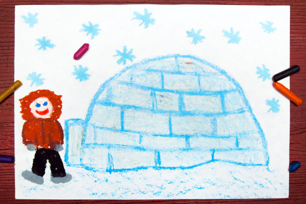 彩色绘画:爱斯基摩人和他的冰屋图片下载