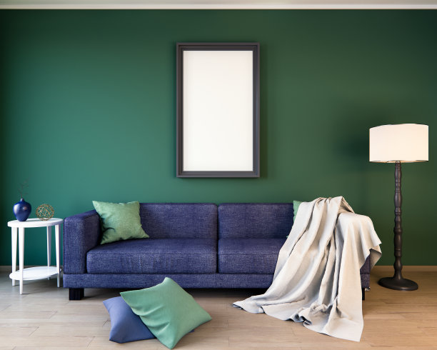 海报模型在室内三维插图的现代设计图片下载