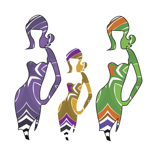 女性优雅的剪影在连衣裙上零碎式的拼接图片下载