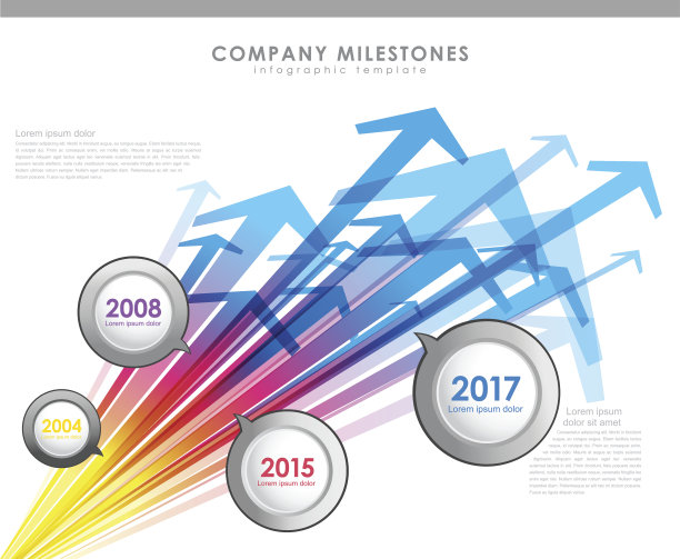 信息图表时间轴模板与彩色箭头。图片下载