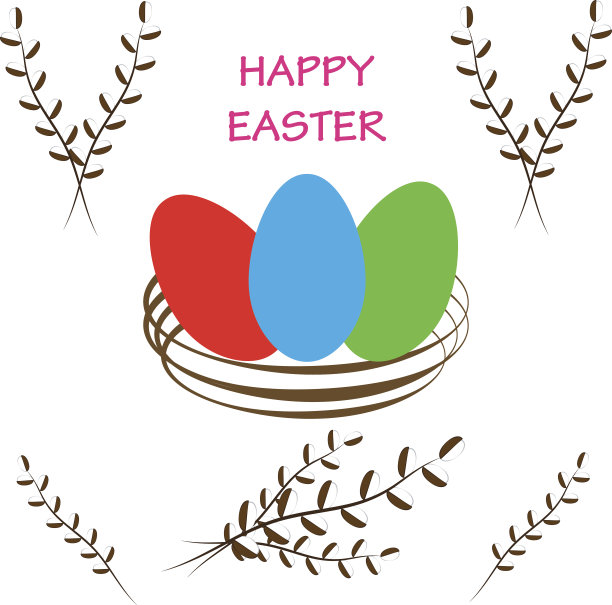 白色背景上有柳树的复活节彩蛋。Vecto插图。图片下载