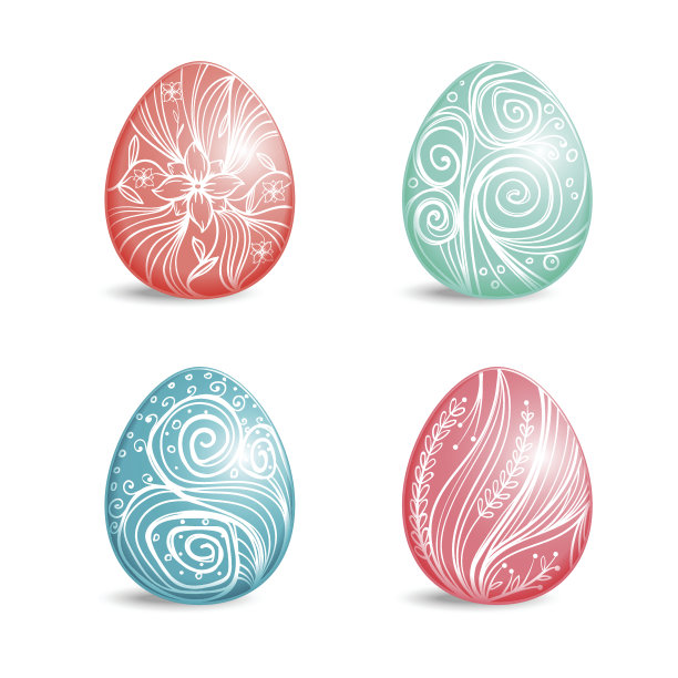 一套漂亮的带装饰的彩色复活节彩蛋图片下载