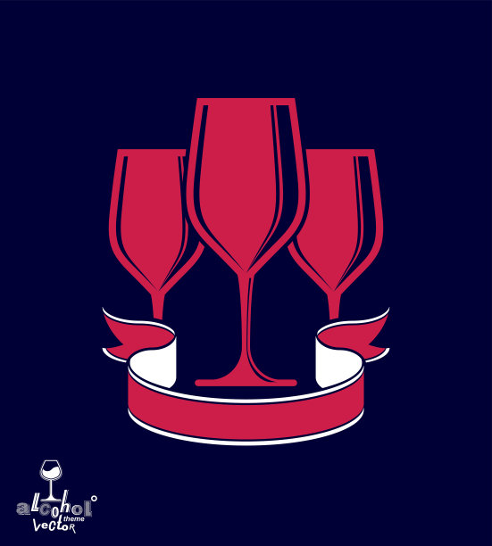 三个明亮的经典矢量高脚杯与红丝带图片下载