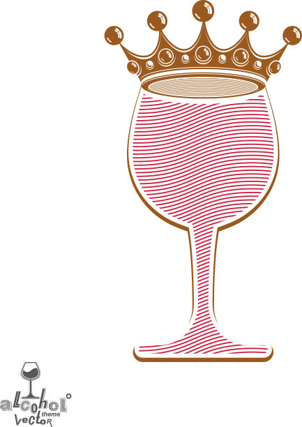 时髦的粉红色酒杯与皇家皇冠孤立在白色图片下载