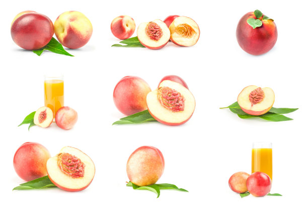白色背景上一堆漂亮的成熟桃子图片下载