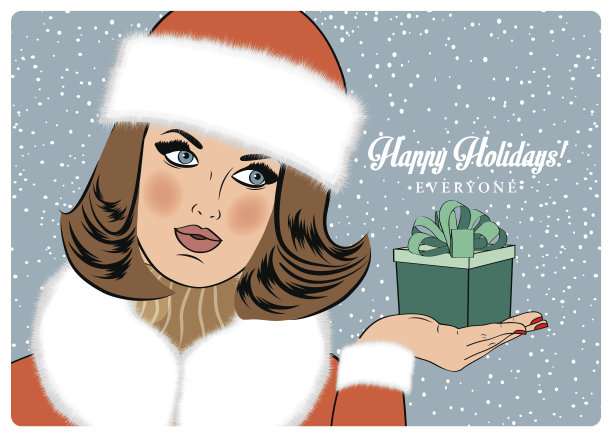 性感，美丽的女人在冬天祝“节日快乐”图片下载