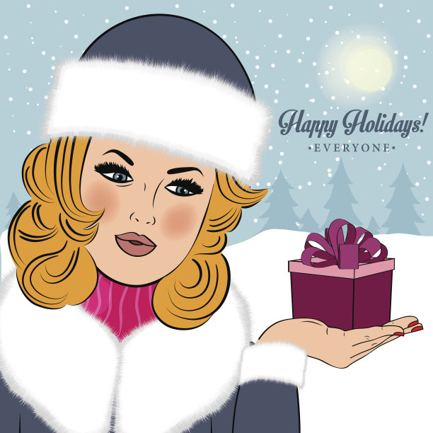 性感，美丽的女人在冬天祝“节日快乐”图片下载