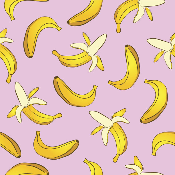 无缝向量模式的黄色香蕉在粉红色的背景图片下载