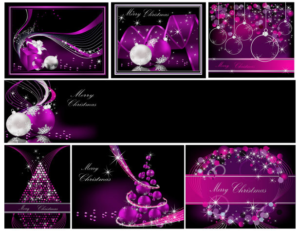圣诞快乐背景集银色和紫色图片下载