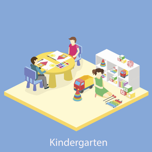 幼儿园室内等距空间。图片下载