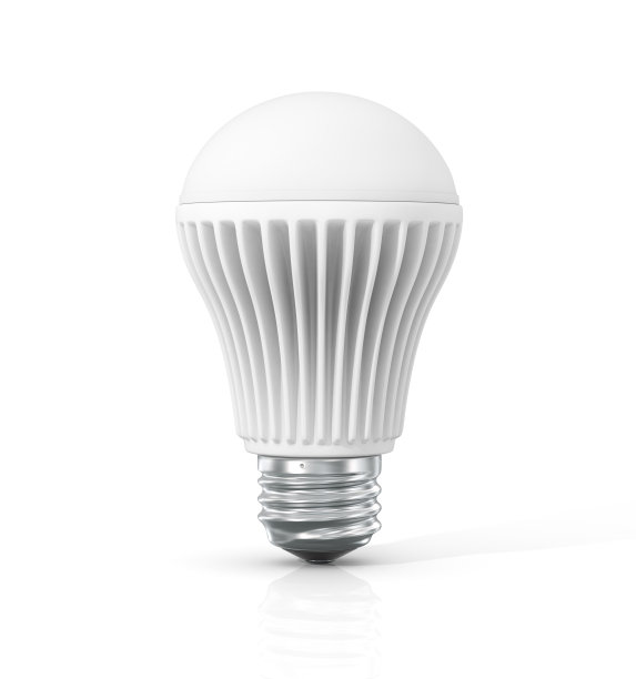 绿色能源。白色背景上的LED灯泡。图片下载