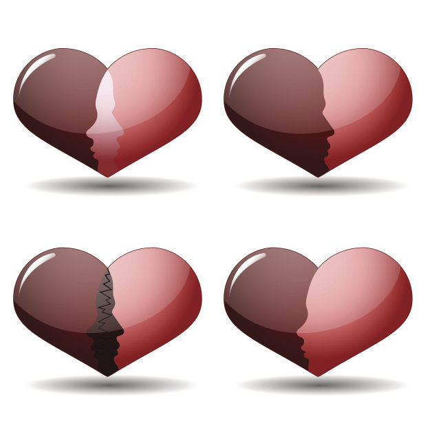 一组男人和女人的剪影在心形图片下载