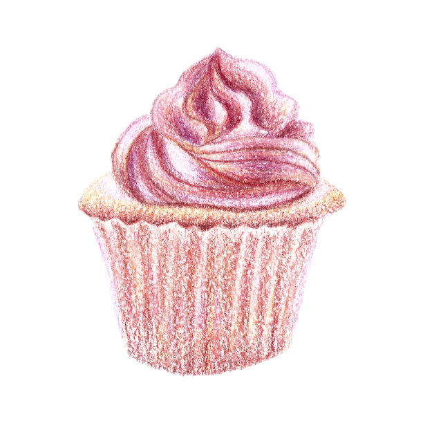 奶油粉色纸杯蛋糕的铅笔画图片下载