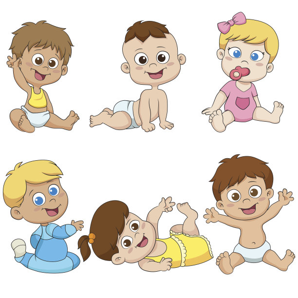 一组可爱的小婴儿。向量和插图。素材图片