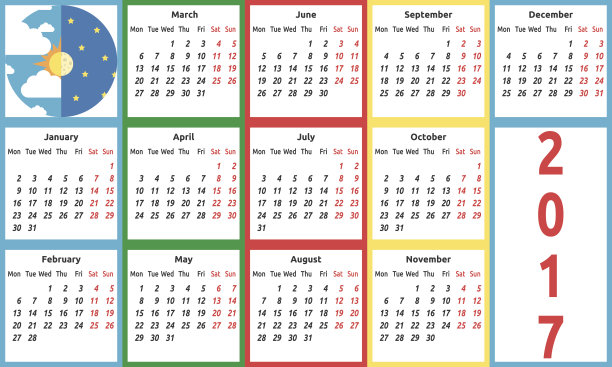 日历2017，白天，夜晚图片下载