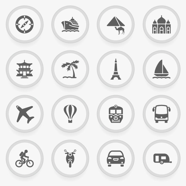 旅行贴纸上的黑色图标。平面设计。图片下载