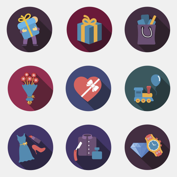 礼品平面圈彩色商店图标与阴影图片下载