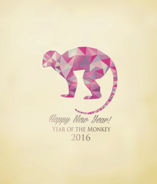 新年快乐的背景与猴子制成的多边形图片下载