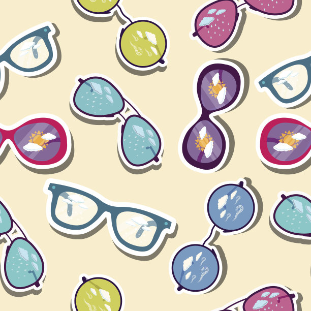 复古眼镜无缝图案贴纸设计图片下载