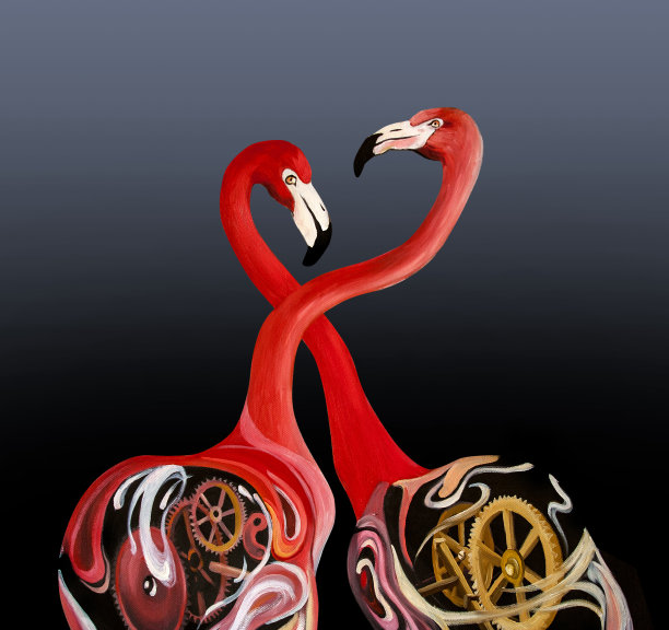 火烈鸟之吻原创油画图片下载