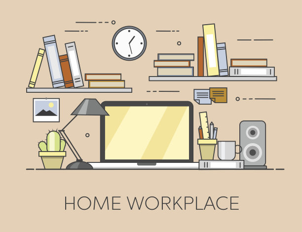 现代办公场所。舒适的家庭办公室内部。回家工作图片下载