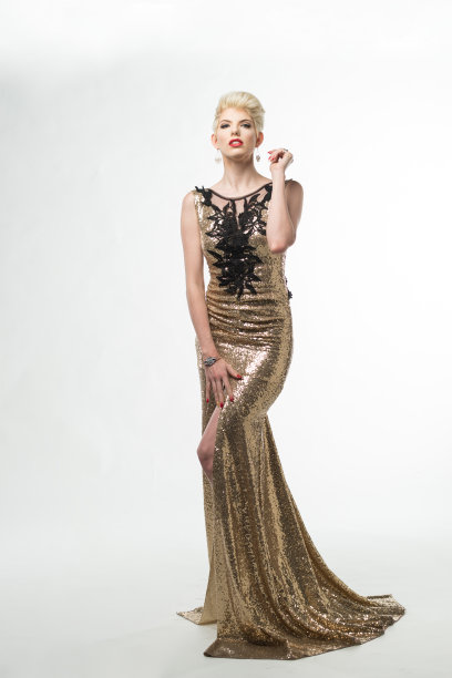 女人美丽长时装连衣裙图片下载