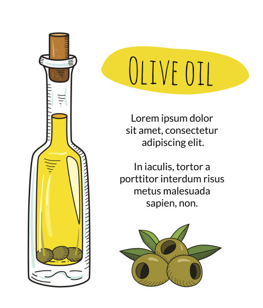 彩色手绘橄榄油瓶与样本文本图片下载
