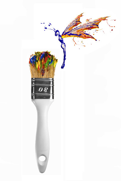 蓝红色的蜻蜓在画笔上面飞翔图片下载