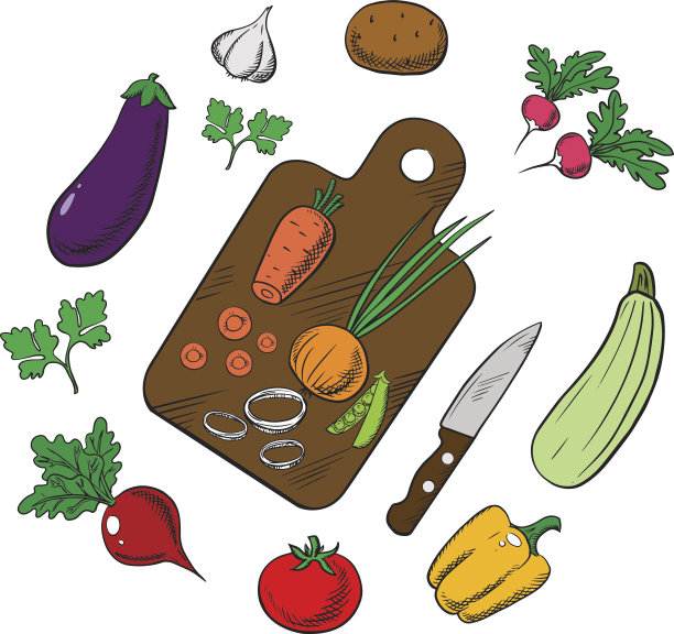 烹饪蔬菜沙拉，色彩斑斓的小品图片下载