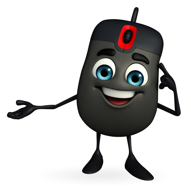 电脑鼠标人物正在思考图片下载