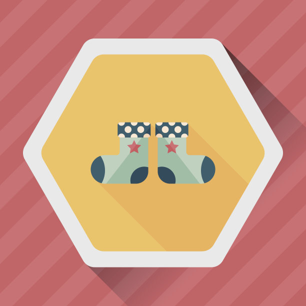 婴儿长袜扁平图标与长影子，eps10图片下载