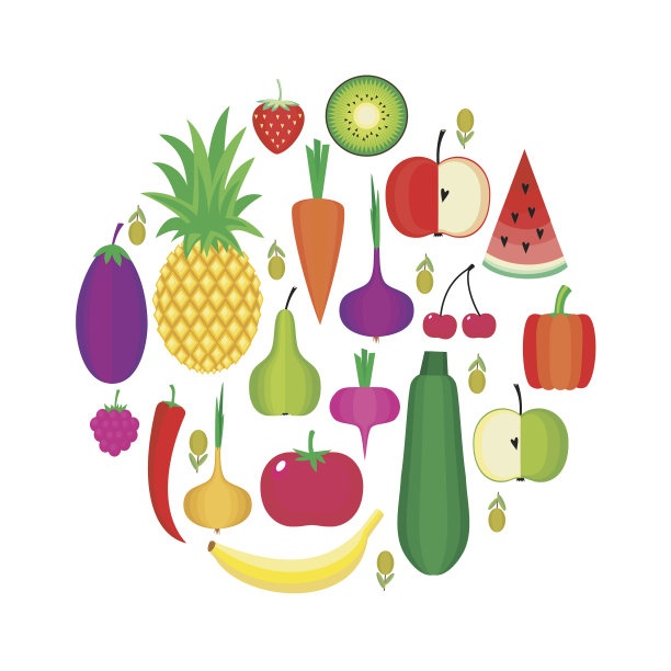 一套新鲜健康的水果和蔬菜图片下载