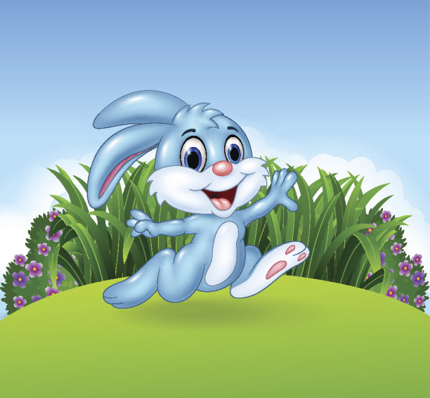 卡通兔子在丛林里奔跑图片下载