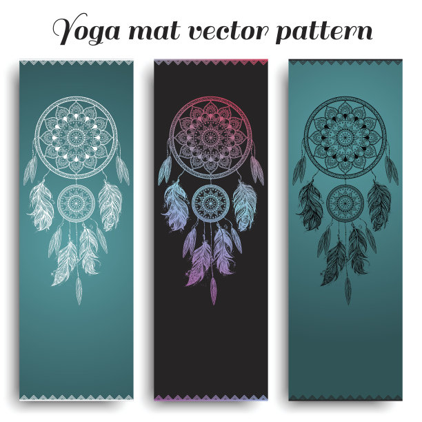 一套瑜伽垫与捕梦网向量模式图片下载