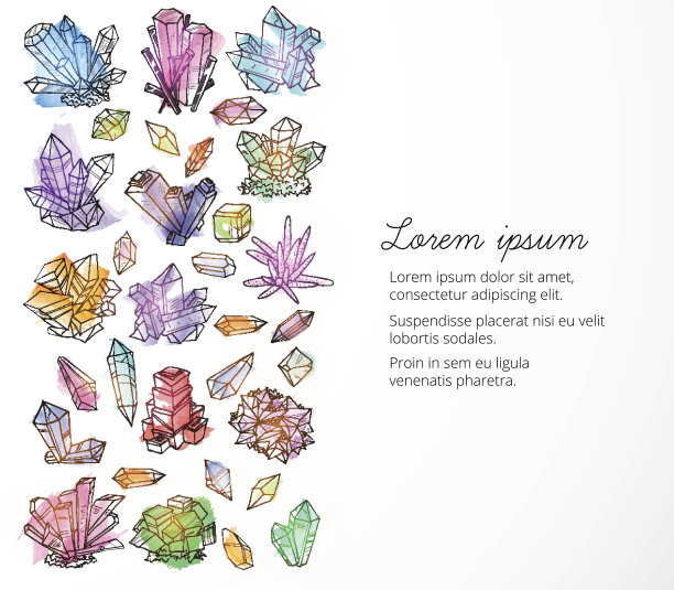 背景与涂鸦素描晶体。白色背景上的有色矿物集合图片下载